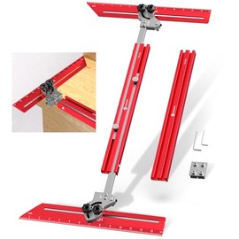 Portable Stair Tread Template Tool, Simple Assembly Stair Measuring Tool, Adjustable Bar Length from 23" to 64.2", Precision Stair Tread Jig with Dual Knobs and Stop Pins, 14" Pivoting Scale