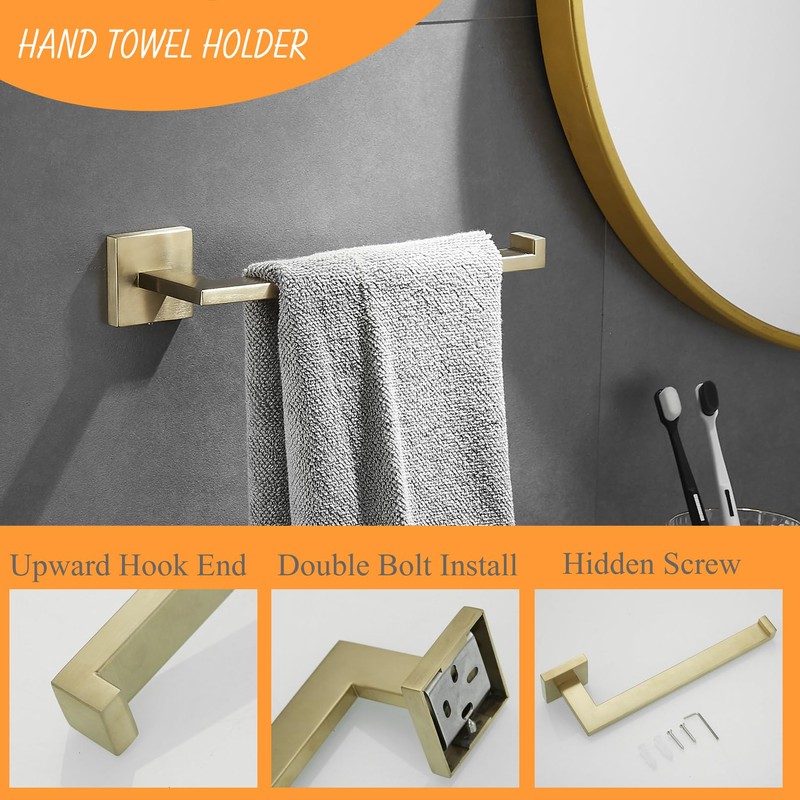 Bathroom Towel and Tissue Holder Set, 2 Piece Brushed Gold