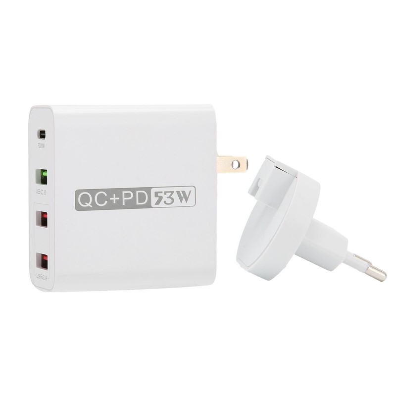 53W 4 Port Mobile Phone Charger 20W PD QC3.0 Fast