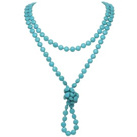 Firstmeet Fashion Natural Round Flat Turquoise Beads 60'' Long Strand Art Deco Necklace for Women(XL-1170-Flat Tur)