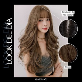 GAIBMAX - Pelucas para mujer cabello aspecto natural, peluca de mujer larga con fleco, pelucas sintéticas de fibra de alta calidad