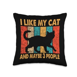 I Like My Cat Bengal Vintage Kitten Cats Lover I Like My Cat & Maybe 3 People Vintage Bengal Kitten Cats Throw Pillow, 16x16, Multicolor