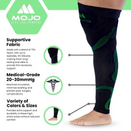 Mojo Compression Thigh High Socks for Women & Men 20-30mmHg - Plus Size Opaque Compression Stockings for Varicose Veins Circulation, Swelling, Arthritis - Black/Green, 7X-Large - A609BG10