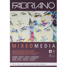 Honsell Fabriano Mixed Media Artist Paper Pad A4 40 Sheets 250gsm Suitable for Wet and Dry Painting Techniques, White