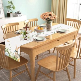 Gihioue Easter Bunny Tablecloth, Easter Table Runner, 72 Inch Long Seasonal Spring Farmhouse Tablecloth - Festive Spring Rabbit Tablecloth, Exquisite Holiday Kitchen Dining Table Decoration for Food