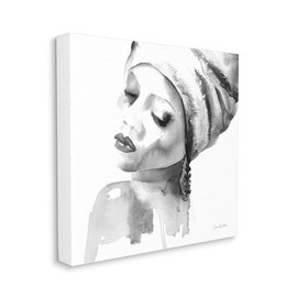 Stupell Industries Woman with Headwrap Tranquil Black White Watercolor Portrait, Designed by Aimee Del Valle Canvas Wall Art, 17 x 17