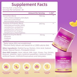 BAKAKOUL Feminine Probiotics Gummies for Women, Vaginal Probiotics with Slippery Elm,Prebiotics & Probiotics Supports pH Balance,Immune Health, Vegan,