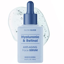 Glow Elixir Suero Facial De Retinol Con Ácido Hialurónico: Suero Facial Hidratante Antiedad Para Arrugas, Líneas Finas Y Tono Desigual. Cuidado De La Piel Coreano Probado Por Dermatólogos. Belleza