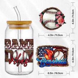 Cartoon Baseball Sports Ball UV DTF Cup Wrap Transfer Stickers for 16oz Glass Cups, Rub on Transfers for Crafts Cup Decal Stickers-6Sheets (D)