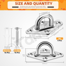 Tanstic Pack of 4 M5 Stainless Steel Pad Eye Plate, Staple Ring Hook Marine Hardware Staple Hook Loop Heavy Duty Ceiling Hook with Screws Anchors for Swing Suspensions (Silver)