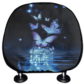 TOADDMOS Car Seat Headrest Covers Blue Butterfly Shine Elastic Fabric Car Head Rest Covers Set Protective Auto Accessories