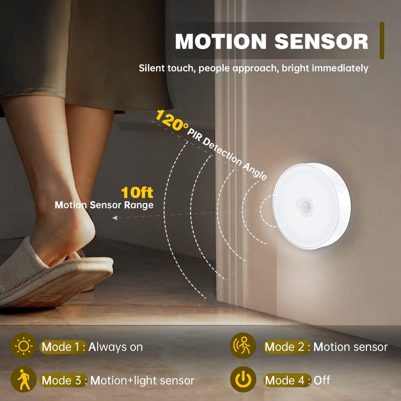 LAVAED 4 Pack Motion Sensor Puck Lights Indoor LED Closet