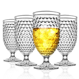 Wongblee Hobnail Glass Goblets 16.9 Oz, Stemmed Water Glasses, Iced Tea Goblets, Vintage Drinking Glasses for Beverages, Set of 4 (Clear)
