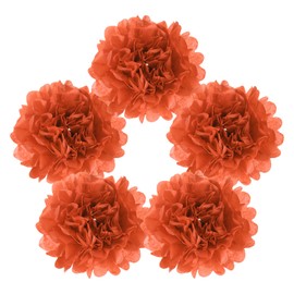 MECCANIXITY 5Pcs Paper Pom Poms, 6 Inch Paper Flowers Tissue Paper Flowers Mexican Paper Flowers for Birthdays Party Wedding Orange Red