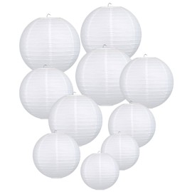 LIHAO White Hanging Paper Lanterns for Wedding Party Decoration, 4 Size - 10 Piece