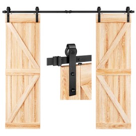 EaseLife 9 FT Double Door Sliding Barn Door Hardware Track Kit,Basic J Pulley,Heavy Duty,Slide Smoothly Quietly,Easy Install (9FT Track Kit for Double 27" Wide Door)