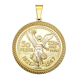 RC & J GENERAL Stainless Steel Gold Plated Centenario Pendant - Dije De Centenario Oro Laminado Brasileno
