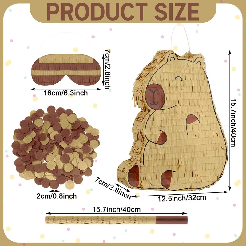 Simgoing Capybara Piñata with Stick Blindfold, Confetti (15.7" x 12.5"