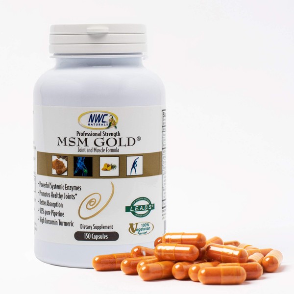MSM Gold Systemic Enzyme, All Natural, Vegetarian Capsules, Super Antioxidant, Supports Healthy Joints and Muscles by NWC Naturals, 150 Count