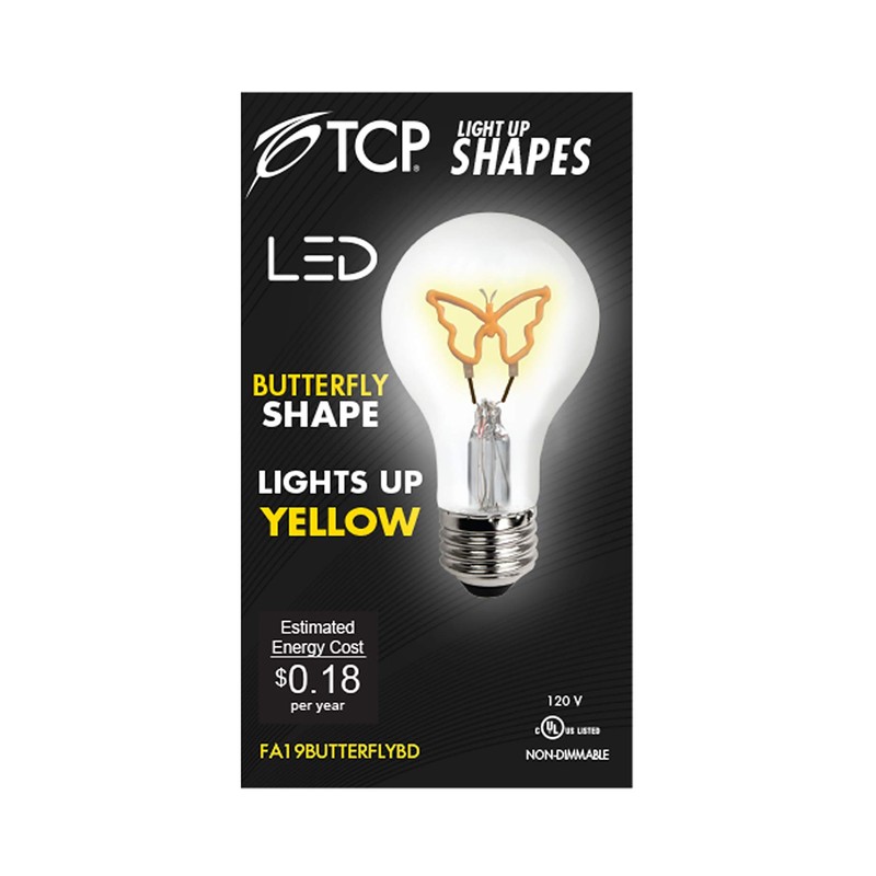 TCP Festive LED A19, Yellow Butterfly, Base Down Light Bulb