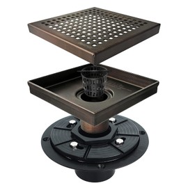 Neodrain 6 in Square Shower Drain, Oil Rubbed Bronze, Removable Quadrato Pattern Grate, with PVC Shower Drain Base and Rubber Gasket, Square Drainage. CUPC Certified, Includes Hair Strainer, ORB