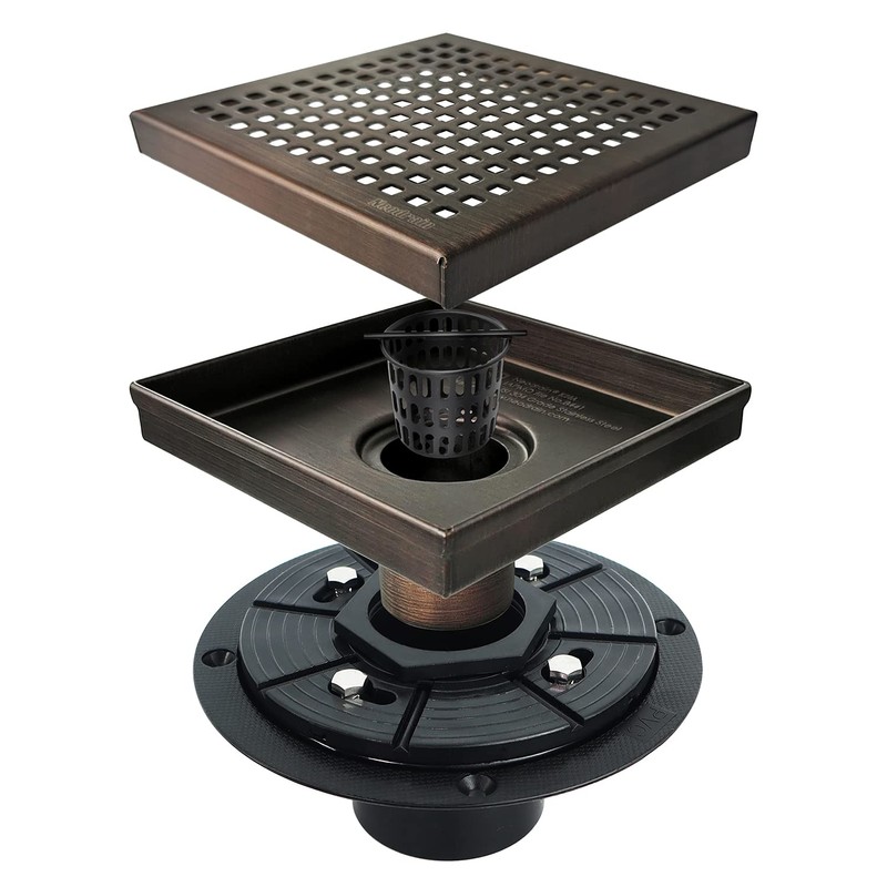 Neodrain 6 in Square Shower Drain, Oil Rubbed Bronze, Removable