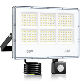 LAMLAMCK LED Spotlight with Motion Sensor Outdoor - 100 W 10000 LM 6 in 1 Light Board LED Headlight with Motion Sensor IP67 Waterproof 7000 K Cool White Floodlight Outdoor for Garden, Yard, Garage