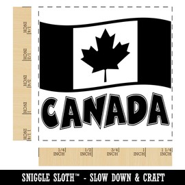 Canada with Waving Flag Cute Square Rubber Stamp for Stamping Crafting - 1.25in Small