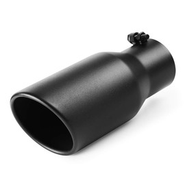 A-KARCK Exhaust Tip 3.5 Inch Inlet, 3.5" Inlet 5" Outlet 12" Long Black Coated Finish Muffler Tip For Truck Tailpipe, Stainless Steel Rolled Edge