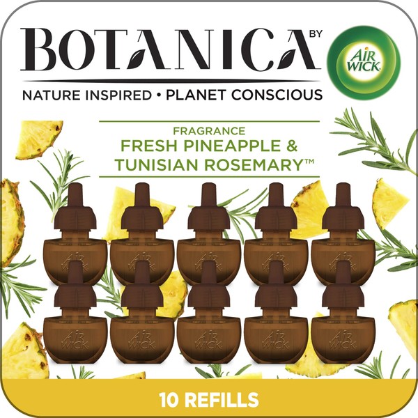Botanica By Air Wick Plug in Scented Oil Refill, 10Ct, Fresh Pineapple and Tunisian Rosemary, Essential Oils, Air Freshener, Eco Friendly