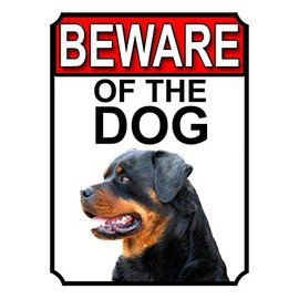 SHAWPRINT BEWARE OF THE DOG METAL GATE SIGN ROTTWEILER 200MM X 150MM (1148H1)