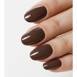 Morily Brown Press on Nails - Glossy Short Oval Fake Stick on Nails, Reusable Full Cover Artificial False Fingernails for Women, 24 Pcs in 12 Sizes