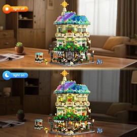 INSOON 1876PCS Flower Cafe House Building Set with Lights, City Street Corner Shop