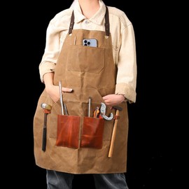 J T C JUZAR TAPAL COLLECTION Waxed Canvas Work Apron with Pockets, Tool Apron for Men and Women, Garden, BBQ, Gardening, Painting, Cooking