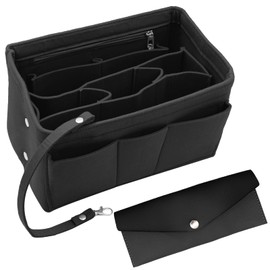 ZOCONE Handbag Organiser Felt Bag Organiser with Zipped, Multiple Compartment Tote Bag Organiser Insert Felt Handbag Organizer with Cosmetic Brush Bag, Tote Organiser Bag Pouch for Travel(2 Color) (B)