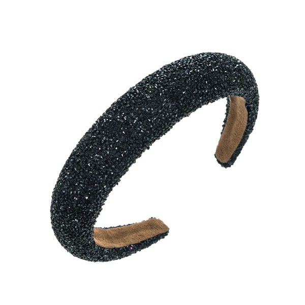 1 Piece Wide Headband Rhinestone Headbands Glitter Padded Hair Accessories Crystal Decorated Beads Hair Band Elastic Non-Slip Cashew Headwear for Adults Women (Black 2)