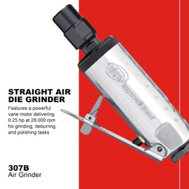 Ingersoll Rand 307B 1/4” Air Die Grinder, Straight, 28,000 RPM, 0.25 HP, Ball Bearing Construction, Safety Lock, Aluminum Housing, Lightweight Power Tool