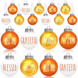 12 Pcs Thanksgiving Day Hanging Ball Ornaments Fall Autumn Harvest Tree Decorative Ornament Hanging Decorations for Home Farmhouse Party Decorations Craft Supplies Orange Gold White
