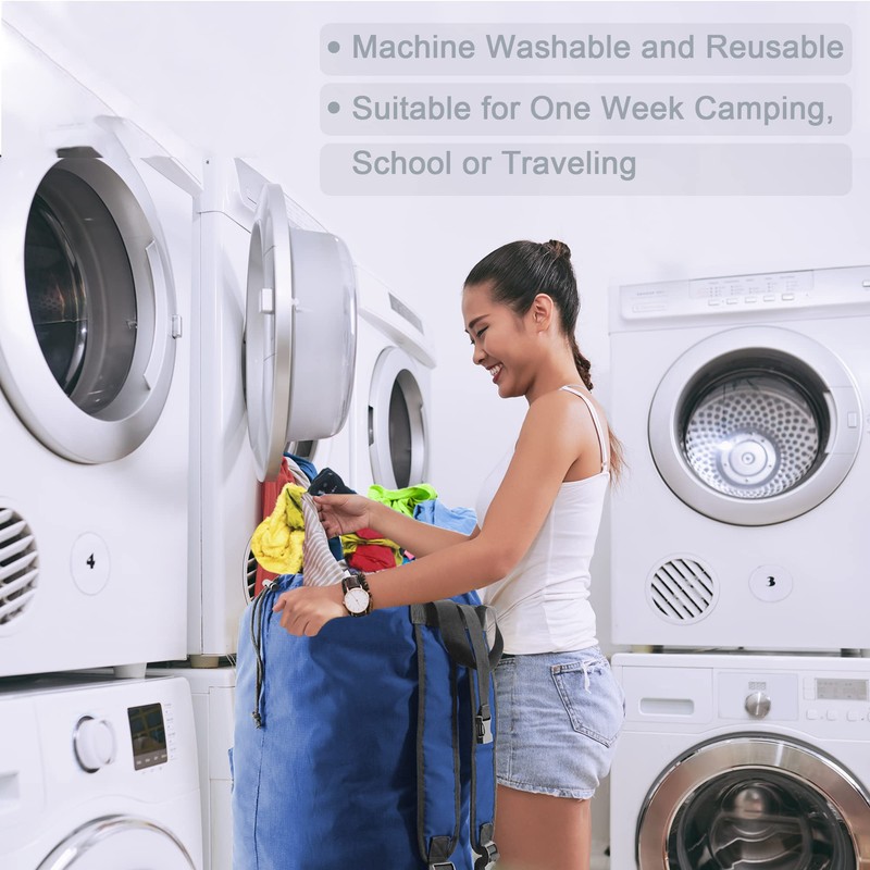 BeeGreen Laundry-Bag-Backpack-Heavy-Duty, Royal Blue Nylon Drawstring Portable Laundry Backpack Tall