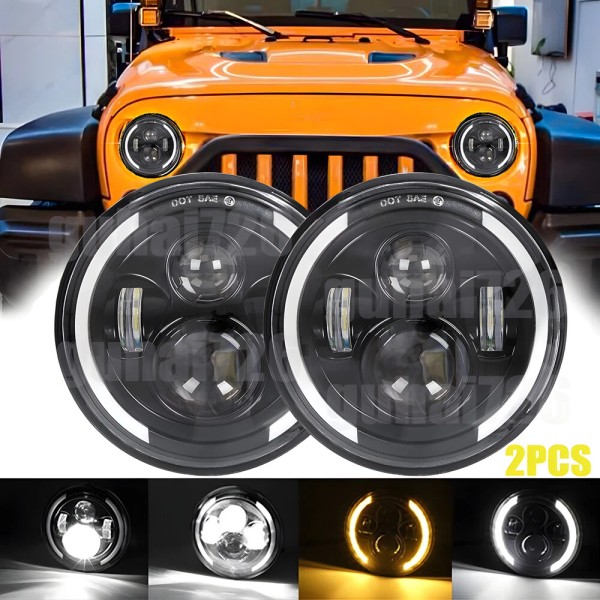 Unbranded Pair 7" inch Round LED Headlight DOT High-Low Beam