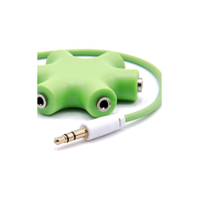 vhbw Audio Splitter 5-Way Jack Splitter AUX Green Compatible with