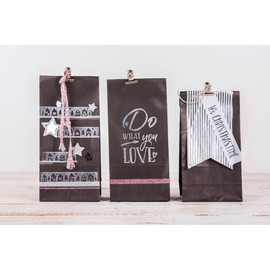 Rayher 67276576 Papier-Blockbodenbeutel, schwarz, 25 Stück, 10 x 24 x 6 cm, 80g/m2, Papiertüten, lebensmittelecht, Papiersterne basteln, Adventskalendertüten