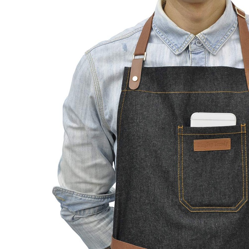 DingSay Trendy Denim Chef Apron with Pockets, Mens Womens Professional