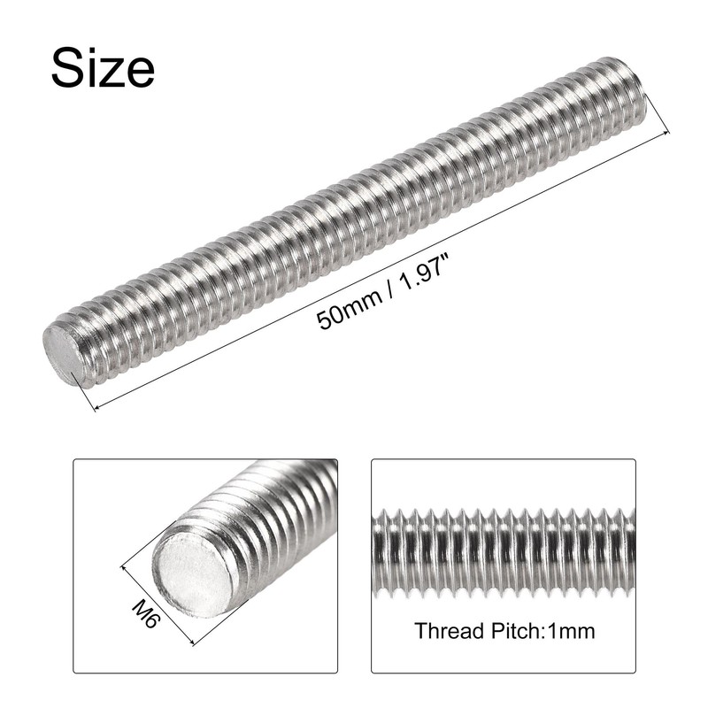 uxcell 10Pcs M6 x 50mm Fully Threaded Rod 304 Stainless