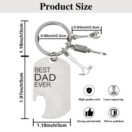 Yonuni Best Dad Ever Gifts from Daughter Son - Stainless Steel Bottle Opener Keychain with Mini Screwdriver Hammer Wrench for Father's Day, Birthday, Wedding, Christmas Gift Ideas