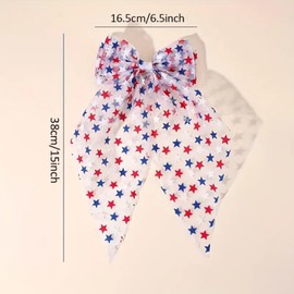 4th of July Hair Bows for Women, Red White Blue Star Large Ribbon Hair Clips Patriotic Big Ribbon Bow Satin Layered Hairpins Long Tail Hair Barrettes Independence Day Hair Accessories
