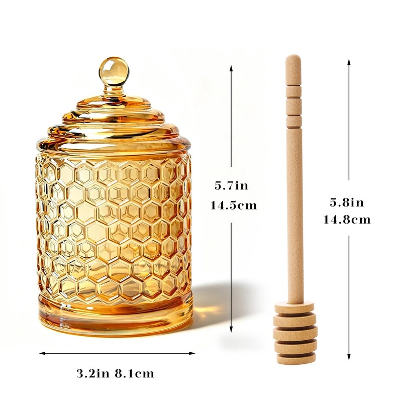 QFkris Champagne Crystal Glass Honey Pot with Dipper Sticks