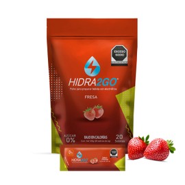 Electrolitos Sin Azucar | Bolsa 20 Sobres Fresa en Polvo Sin Calorías Vegano y Ecológico Soluble en Agua 600 ml | Hidratación Rápida para Deporte y Actividades | HIDRA2GO