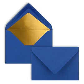 25 envelopes in royal blue with gold lining, DIN C7 8.1 x 11.4 cm, wet glue, 120 g/m², ideal envelopes for vouchers, gifts