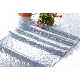 tiosggd Silver Glitter Table Runners 2 Packs Sequin Fabric 12''x108'' Table Runner for Ramadan Baby Bridal Shower Graduation Birthday Bachelorette Party Supplies Wedding Christmas Decorations